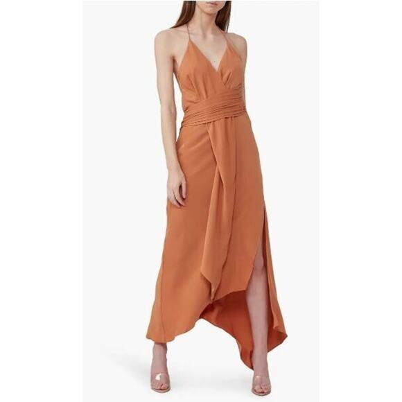 Significant Other Elusive Asymmetrical Halter Midi Dress in Chestnut Size 8 $218 - Picture 1 of 5